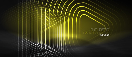 Dark black abstract background with neon colors and lines