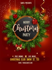 Merry Christmas party invitation poster with main information