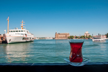 Turkish tea time and istanbul landscape
