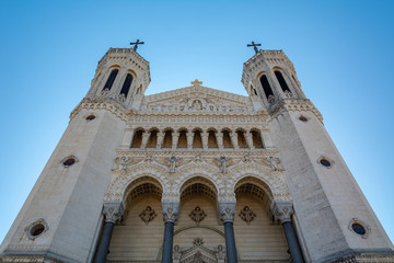 Fototapeta na wymiar The Basilica of Notre Dame de Fourviere in Lyon