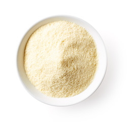Corn porridge powder isolated on white, from above