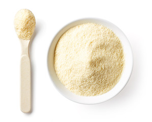 Corn porridge powder isolated on white, from above