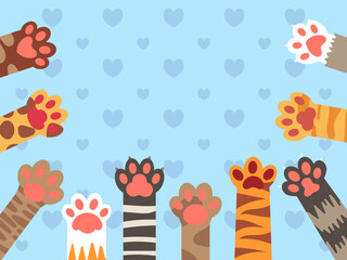 Cat paws. Cute kitten paw, cats claws and funny domestic pets vector background illustration © Tartila