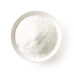 Rice porridge powder isolated on white, from above