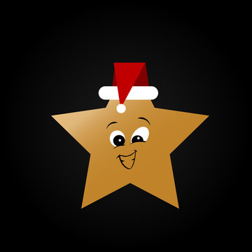 New year greeting card. Christmas card with smile emoticon with santa claus hat.