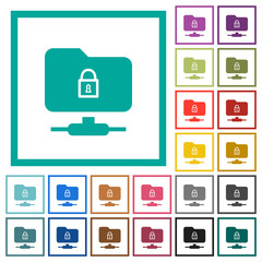 FTP lock flat color icons with quadrant frames