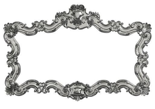 Classic metall frame with ornament decor isolated on white background