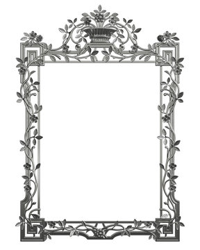 Classic metall frame with ornament decor isolated on white background