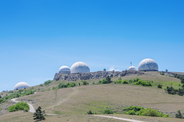 Military radar station on top of the mountain. Russia, Republic of Crimea. 06/13/2018: Military...