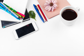 White office desk table, business and education concept