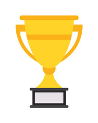 Trophy cup icon with handles and blank nameplate isolated on white background flat design