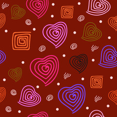 Abstract seamless pattern with square stripe motif and heart shaped