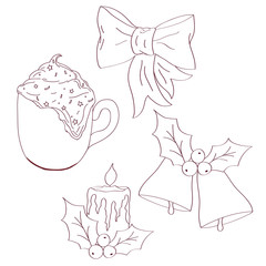 Hand drawn christmas set. Set of Christmas and New Year elements. Vector illustration.
