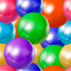 Vector Seamless Pattern, Colorful Balls Background, Children Toys, Dragee Sweets, Plastic Spheres.