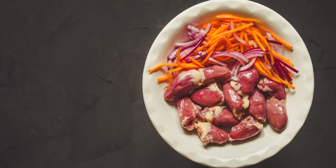 chicken hearts are a fresh product. Top view