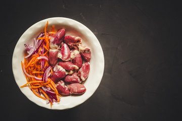 chicken hearts are a fresh product. Top view