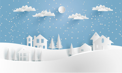 Fototapeta na wymiar city ​​in winter. landscape with paper art design