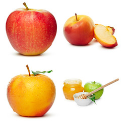 Collage of photos for Jewish New Year Holiday Rosh Hashana isolated on white background