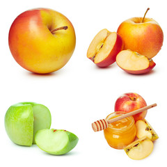 Collage of photos for Jewish New Year Holiday Rosh Hashana isolated on white background