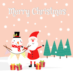 Cute snowman and Santa claus background.