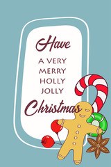 Hand drawn Christmas card. Merry Christmas and New Year typography. Cute holidays greeting card, invitation, poster and templates. Vector illustration.