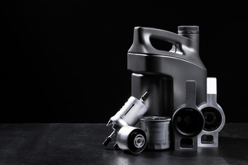 New car parts on a dark background
