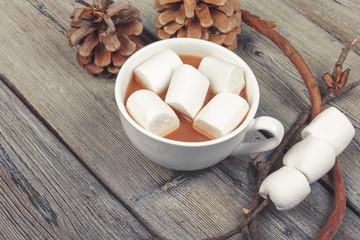 Obraz na płótnie Canvas Hot chocolate with marshmallows on the table
