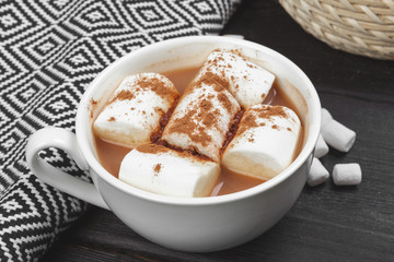 Hot chocolate with marshmallows on the table