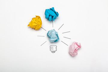 New Idea Concept. Colorful Crumpled Paper Balls