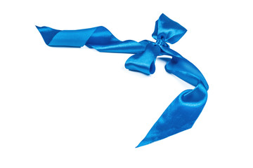 Blue ribbon bow isolated on white background