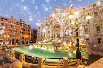 Foto op Plexiglas restored Fountain di Trevi in Rome with snow, Italy © neirfy