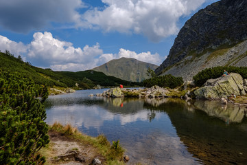 mountain lake in late summer in Slovakian Carpathian Tatra