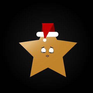 New year greeting card. Christmas card with smile emoticon with santa claus hat.