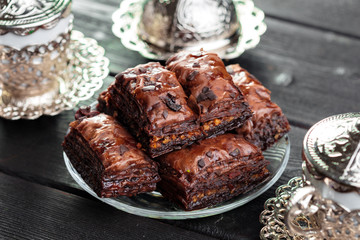 Traditional Baklava on Wooden Table