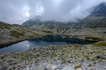 mountain lake in late summer in Slovakian Carpathian Tatra