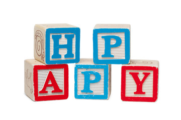 Wooden alphabet blocks isolated on white background