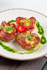 Bacon wrapped turkey or chicken and apple