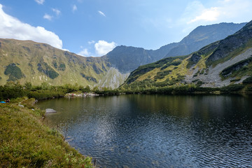 mountain lake in late summer in Slovakian Carpathian Tatra