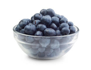 Blueberries in a glass bowl isolated on white