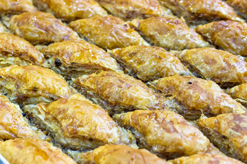 Close-up shoot of turkish traditional baklawa under clean light