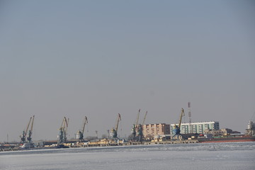 Fototapeta premium wintertime the city of Astrakhan the Volga river