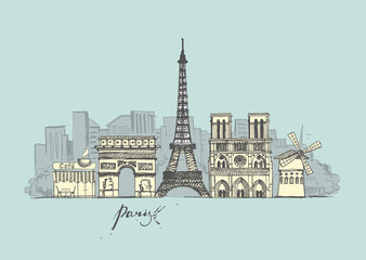 Paris sketches collection. Abstract cityscape with landmarks