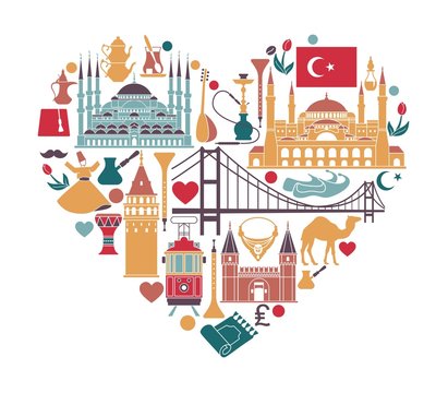 Traditional tourist symbols of Turkey in the form of heart