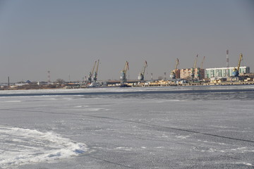 wintertime the city of Astrakhan the Volga river