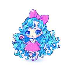 Cute vector illustration. Kawaii Anime girl. Big eyes.