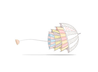 Flying umbrellas on a white background with shadow. Umbrellas inside another umbrellas. Umbrella jellyfish. Vector illustration. Greeting card.