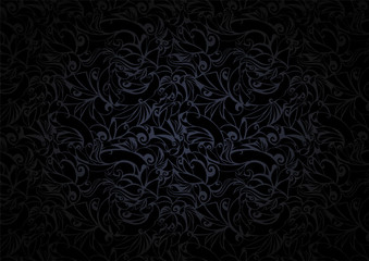 vintage black background with floral elements and darkening to the edges in Gothic style. Royal texture, vector Eps 10