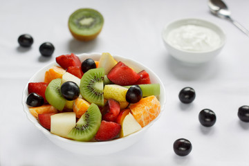 Healthy breakfast with fresh fruits and yogurt.