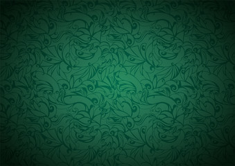 vintage green background with floral elements and darkening to the edges in Gothic style. Royal texture, vector Eps 10