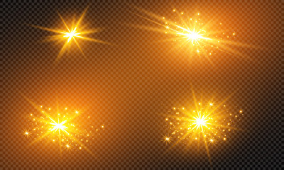 Vector illustration of abstract flare light rays. A set of stars, light and radiance, rays and brightness.